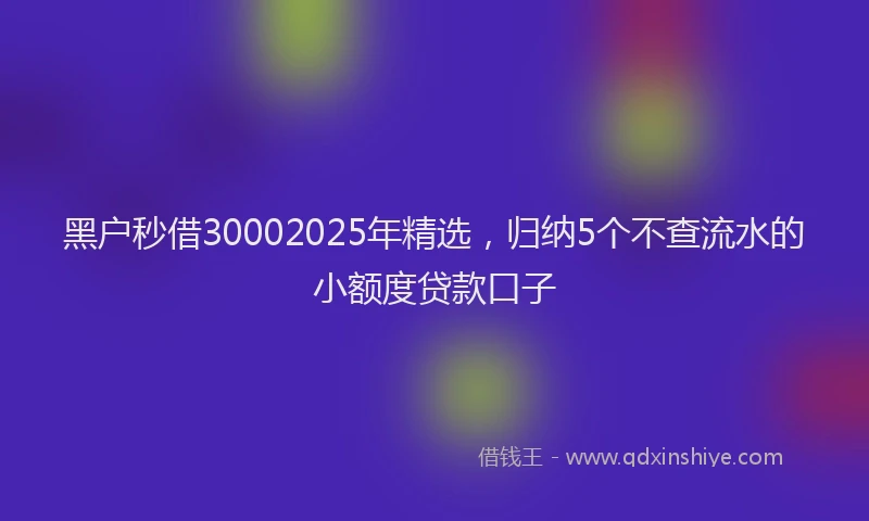 黑户秒借30002025年精选，归纳5个不查流水的小额度贷款口子