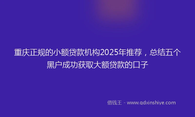 重庆正规的小额贷款机构2025年推荐，总结五个黑户成功获取大额贷款的口子