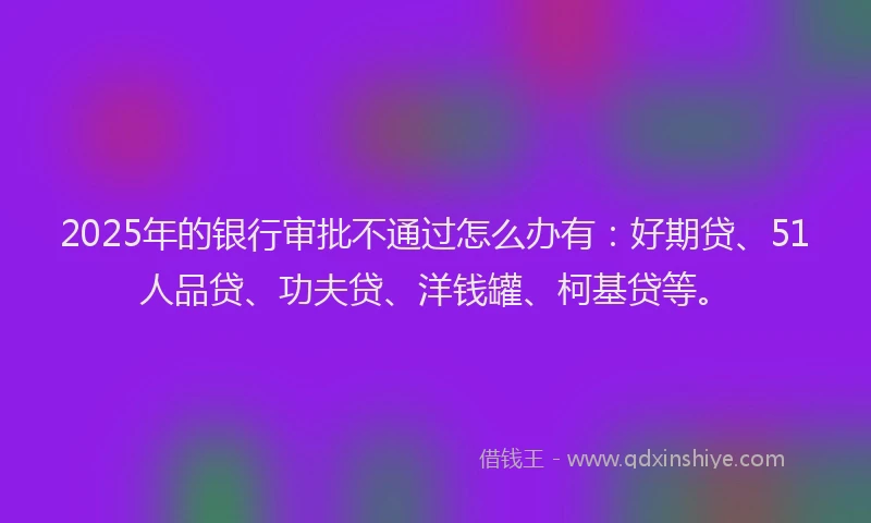 2025年的银行审批不通过怎么办有：好期贷、51人品贷、功夫贷、洋钱罐、柯基贷等。