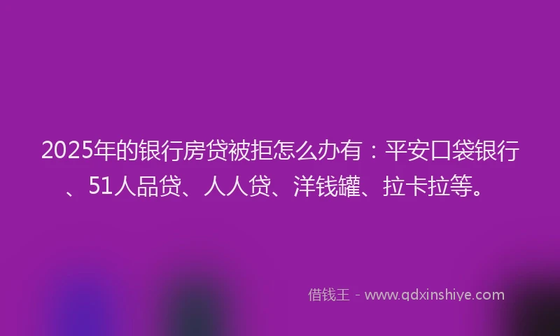2025年的银行房贷被拒怎么办有：平安口袋银行、51人品贷、人人贷、洋钱罐、拉卡拉等。