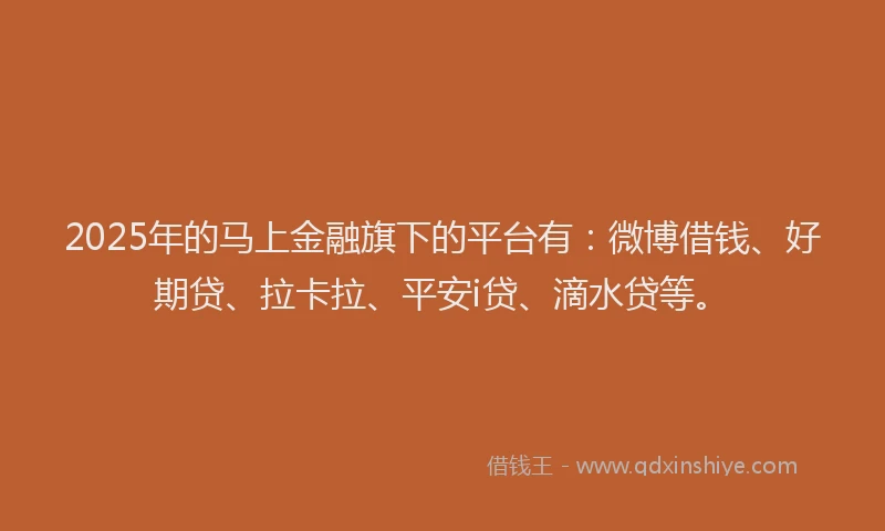 2025年的马上金融旗下的平台有：微博借钱、好期贷、拉卡拉、平安i贷、滴水贷等。