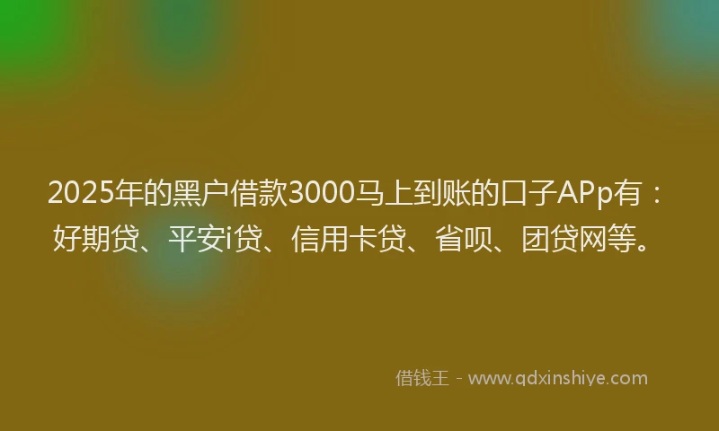 2025年的黑户借款3000马上到账的口子APp有：好期贷、平安i贷、信用卡贷、省呗、团贷网等。