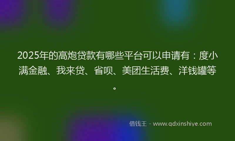 2025年的高炮贷款有哪些平台可以申请有：度小满金融、我来贷、省呗、美团生活费、洋钱罐等。