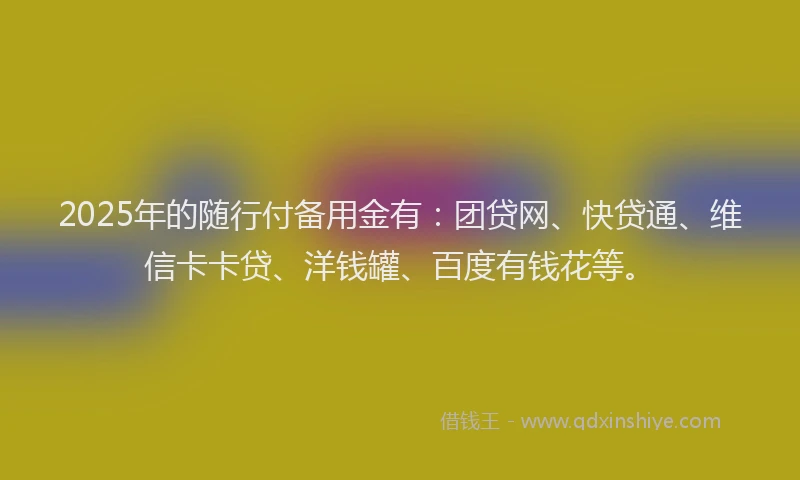 2025年的随行付备用金有：团贷网、快贷通、维信卡卡贷、洋钱罐、百度有钱花等。