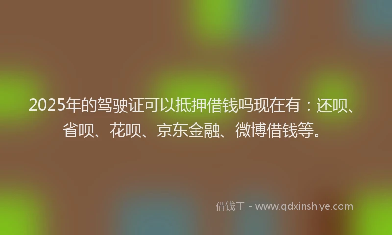 2025年的驾驶证可以抵押借钱吗现在有：还呗、省呗、花呗、京东金融、微博借钱等。