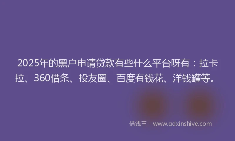 2025年的黑户申请贷款有些什么平台呀有：拉卡拉、360借条、投友圈、百度有钱花、洋钱罐等。