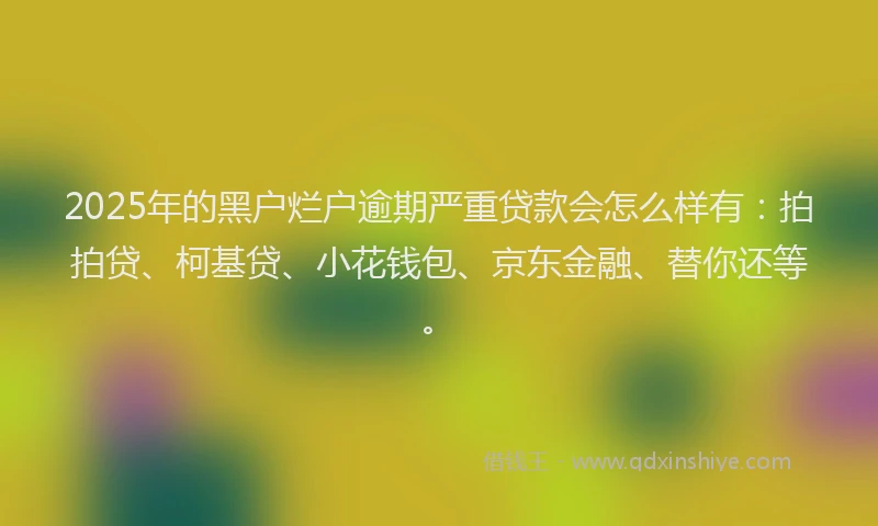 2025年的黑户烂户逾期严重贷款会怎么样有：拍拍贷、柯基贷、小花钱包、京东金融、替你还等。