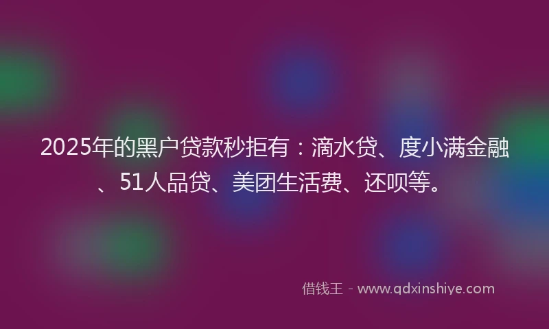 2025年的黑户贷款秒拒有：滴水贷、度小满金融、51人品贷、美团生活费、还呗等。
