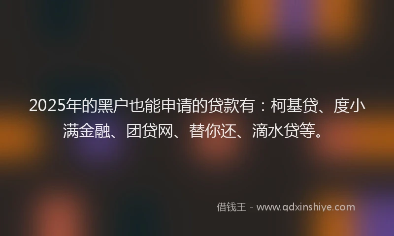 2025年的黑户也能申请的贷款有：柯基贷、度小满金融、团贷网、替你还、滴水贷等。