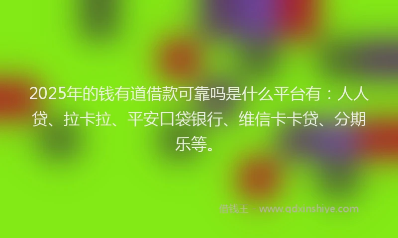 2025年的钱有道借款可靠吗是什么平台有：人人贷、拉卡拉、平安口袋银行、维信卡卡贷、分期乐等。