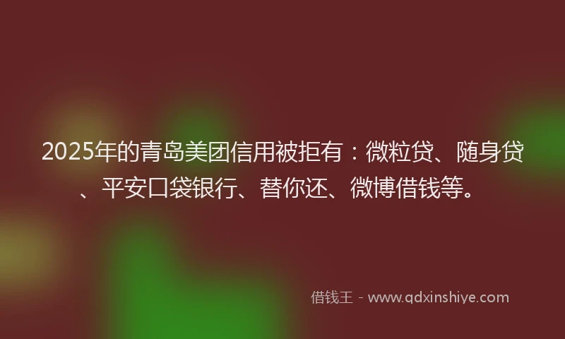 2025年的青岛美团信用被拒有：微粒贷、随身贷、平安口袋银行、替你还、微博借钱等。