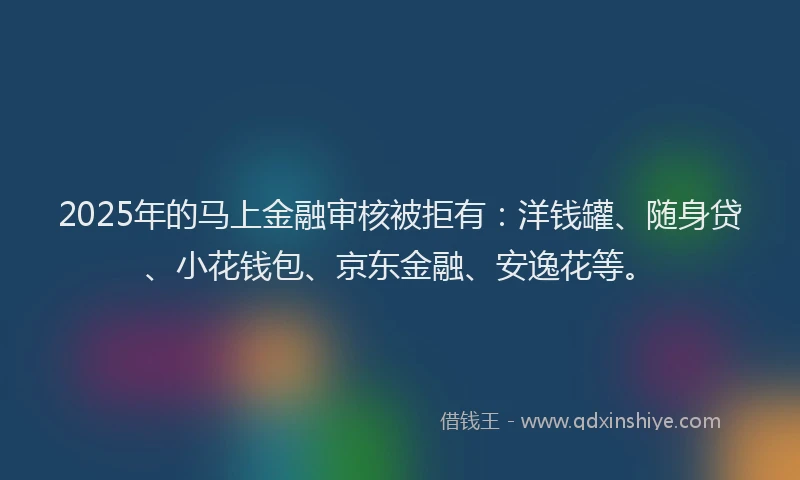 2025年的马上金融审核被拒有:洋钱罐、随身贷、小花钱包、京东金融、安逸花等。
