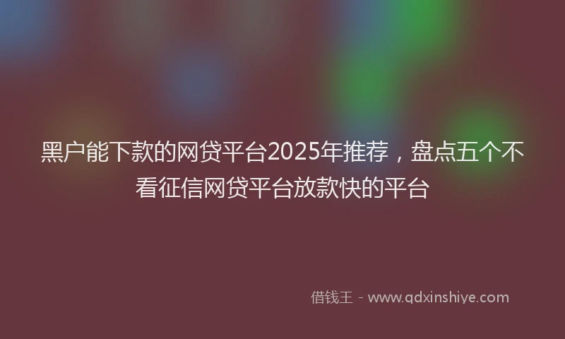 黑户能下款的网贷平台2025年推荐，盘点五个不看征信网贷平台放款快的平台