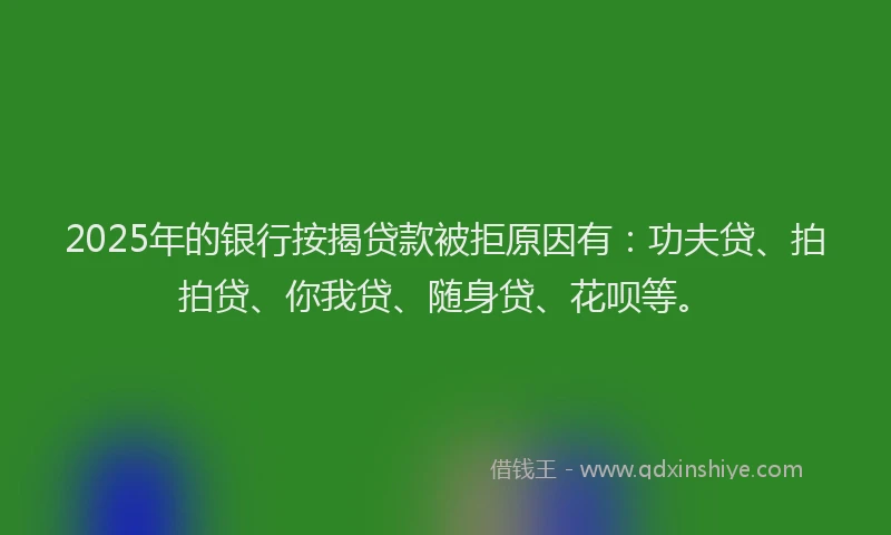 2025年的银行按揭贷款被拒原因有：功夫贷、拍拍贷、你我贷、随身贷、花呗等。