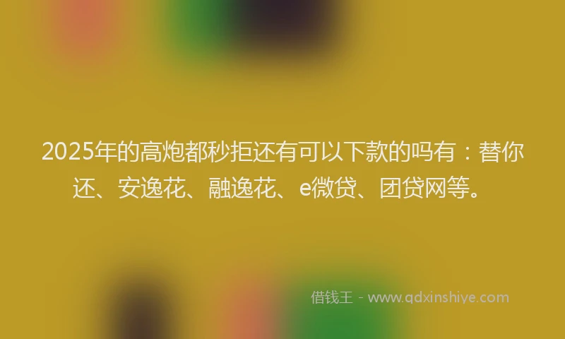 2025年的高炮都秒拒还有可以下款的吗有：替你还、安逸花、融逸花、e微贷、团贷网等。