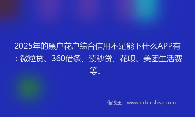 2025年的黑户花户综合信用不足能下什么APP有：微粒贷、360借条、读秒贷、花呗、美团生活费等。