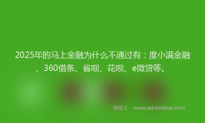 2025年的马上金融为什么不通过有：度小满金融、360借条、省呗、花呗、e微贷等。