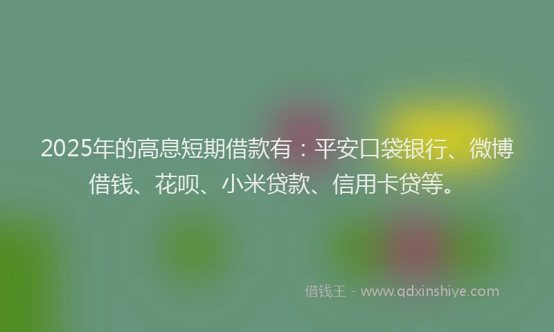 2025年的高息短期借款有：平安口袋银行、微博借钱、花呗、小米贷款、信用卡贷等。