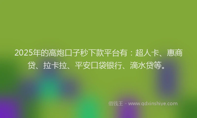 2025年的高炮口子秒下款平台有：超人卡、惠商贷、拉卡拉、平安口袋银行、滴水贷等。