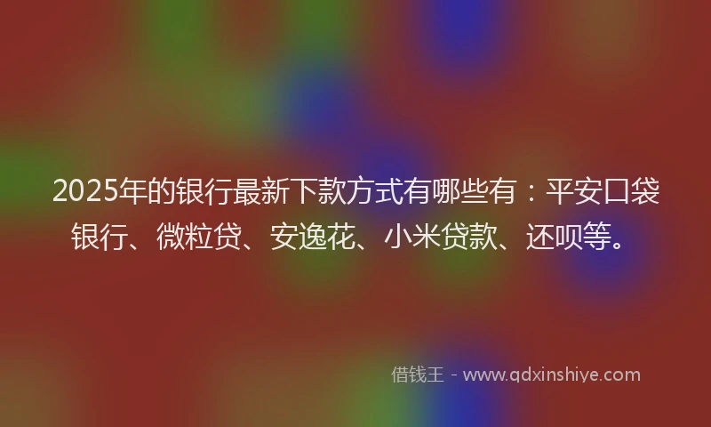 2025年的银行最新下款方式有哪些有：平安口袋银行、微粒贷、安逸花、小米贷款、还呗等。