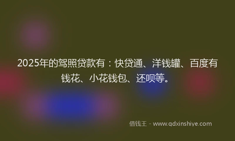 2025年的驾照贷款有：快贷通、洋钱罐、百度有钱花、小花钱包、还呗等。