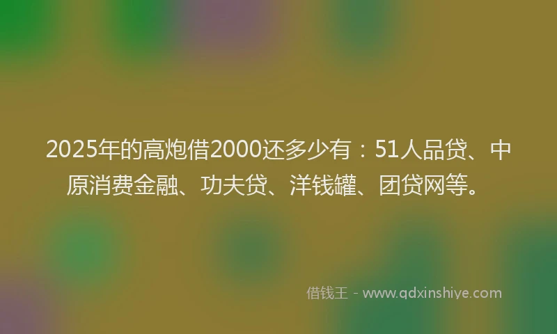 2025年的高炮借2000还多少有：51人品贷、中原消费金融、功夫贷、洋钱罐、团贷网等。