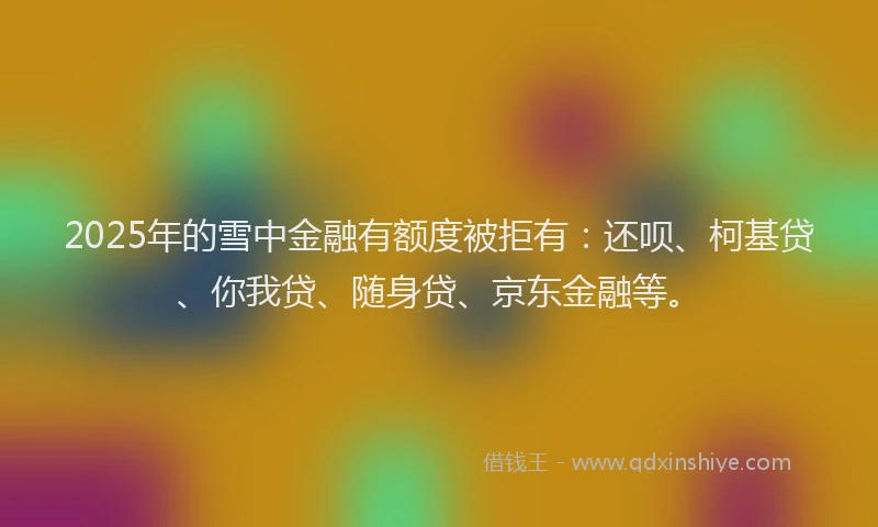 2025年的雪中金融有额度被拒有：还呗、柯基贷、你我贷、随身贷、京东金融等。