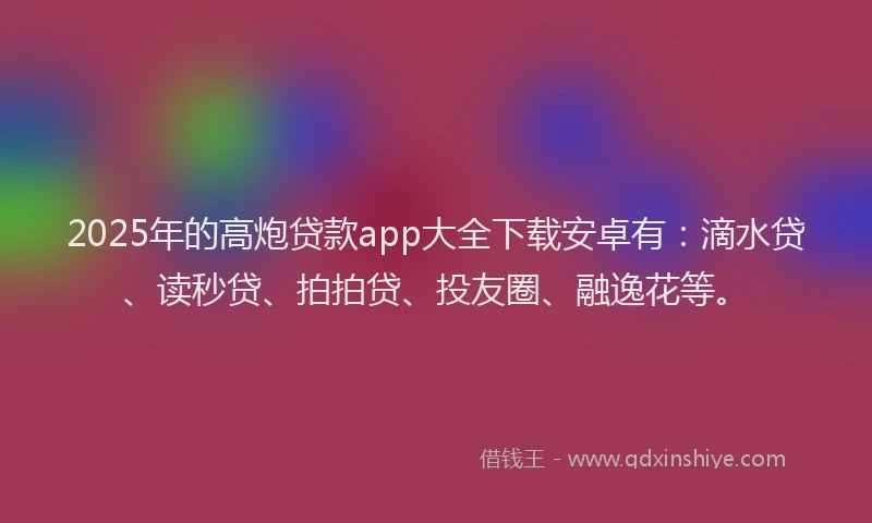 2025年的高炮贷款app大全下载安卓有：滴水贷、读秒贷、拍拍贷、投友圈、融逸花等。
