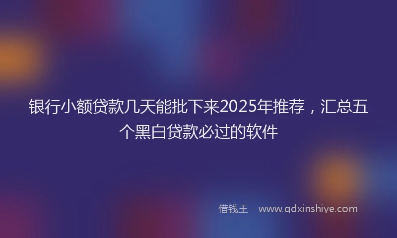 银行小额贷款几天能批下来2025年推荐，汇总五个黑白贷款必过的软件