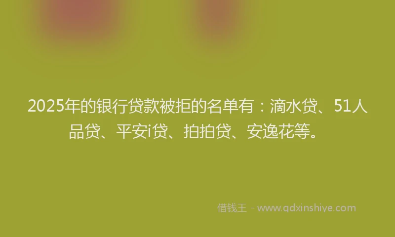 2025年的银行贷款被拒的名单有：滴水贷、51人品贷、平安i贷、拍拍贷、安逸花等。