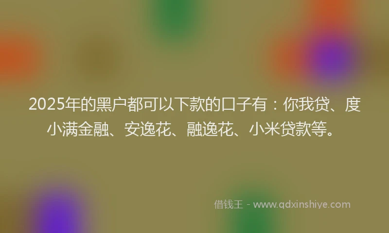 2025年的黑户都可以下款的口子有：你我贷、度小满金融、安逸花、融逸花、小米贷款等。