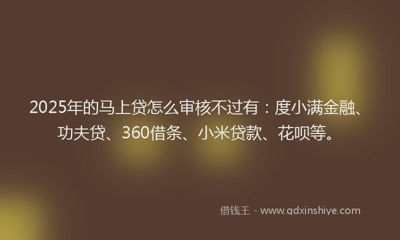 2025年的马上贷怎么审核不过有：度小满金融、功夫贷、360借条、小米贷款、花呗等。