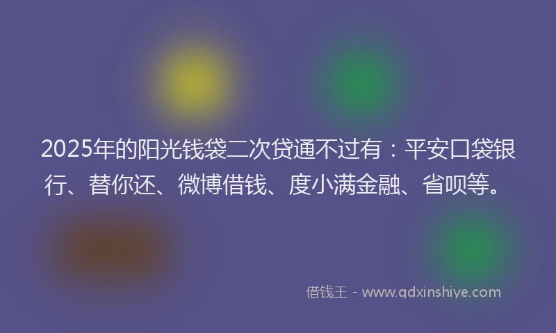 2025年的阳光钱袋二次贷通不过有：平安口袋银行、替你还、微博借钱、度小满金融、省呗等。