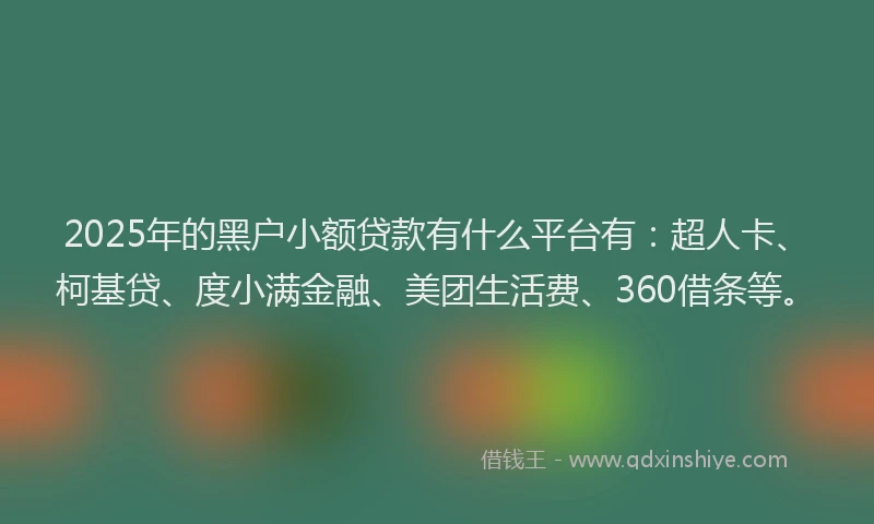 2025年的黑户小额贷款有什么平台有：超人卡、柯基贷、度小满金融、美团生活费、360借条等。