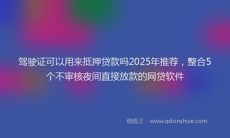 驾驶证可以用来抵押贷款吗2025年推荐，整合5个不审核夜间直接放款的网贷软件
