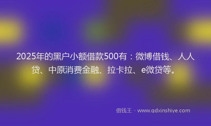 2025年的黑户小额借款500有：微博借钱、人人贷、中原消费金融、拉卡拉、e微贷等。