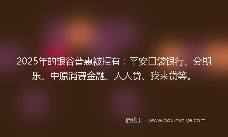2025年的银谷普惠被拒有：平安口袋银行、分期乐、中原消费金融、人人贷、我来贷等。