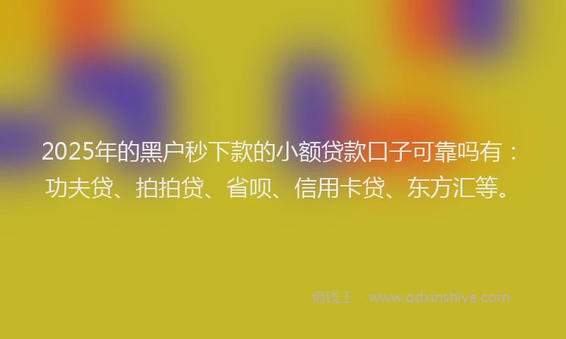2025年的黑户秒下款的小额贷款口子可靠吗有：功夫贷、拍拍贷、省呗、信用卡贷、东方汇等。