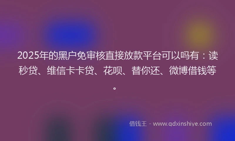 2025年的黑户免审核直接放款平台可以吗有：读秒贷、维信卡卡贷、花呗、替你还、微博借钱等。