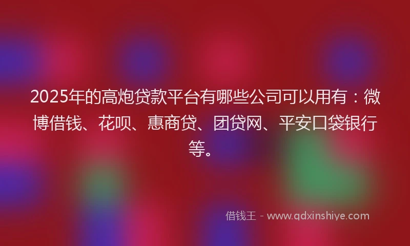 2025年的高炮贷款平台有哪些公司可以用有：微博借钱、花呗、惠商贷、团贷网、平安口袋银行等。
