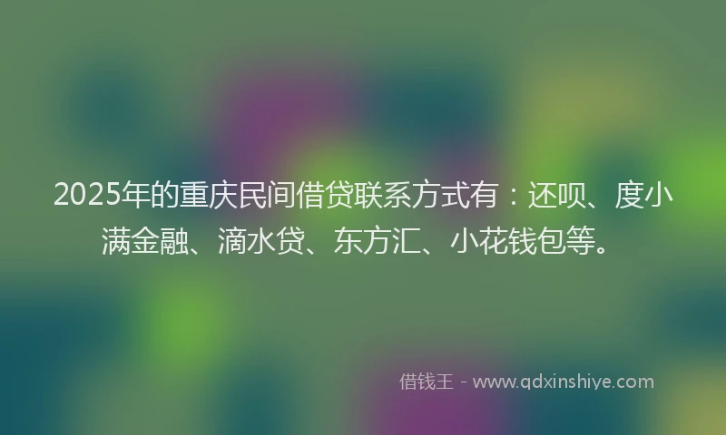 2025年的重庆民间借贷联系方式有：还呗、度小满金融、滴水贷、东方汇、小花钱包等。