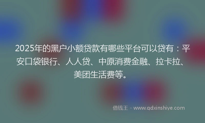 2025年的黑户小额贷款有哪些平台可以贷有：平安口袋银行、人人贷、中原消费金融、拉卡拉、美团生活费等。
