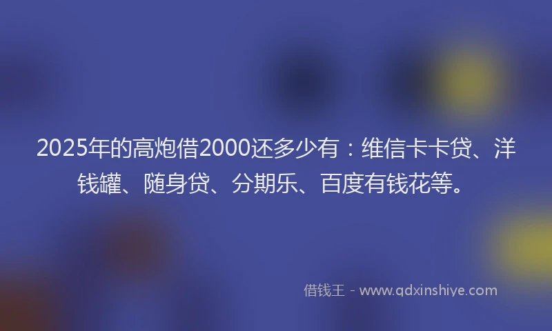 2025年的高炮借2000还多少有：维信卡卡贷、洋钱罐、随身贷、分期乐、百度有钱花等。
