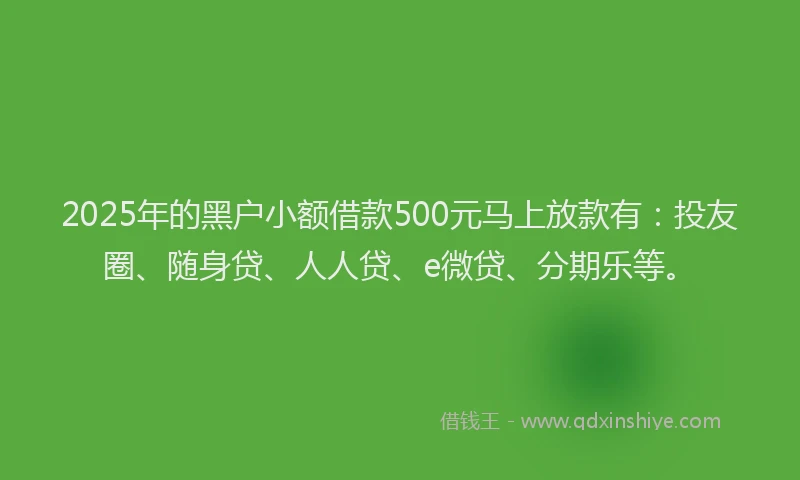 2025年的黑户小额借款500元马上放款有:投友圈、随身贷、人人贷、e微贷、分期乐等。