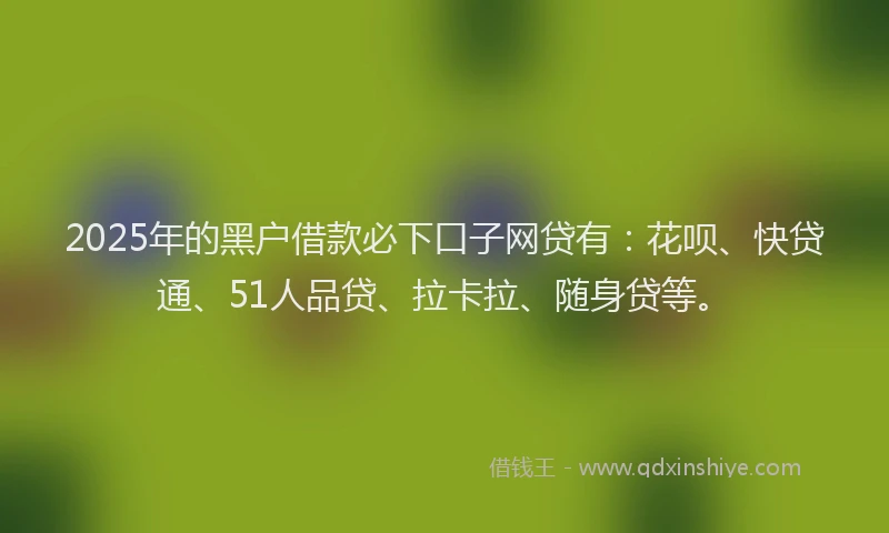 2025年的黑户借款必下口子网贷有：花呗、快贷通、51人品贷、拉卡拉、随身贷等。