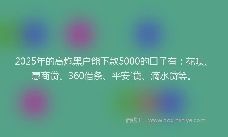 2025年的高炮黑户能下款5000的口子有：花呗、惠商贷、360借条、平安i贷、滴水贷等。