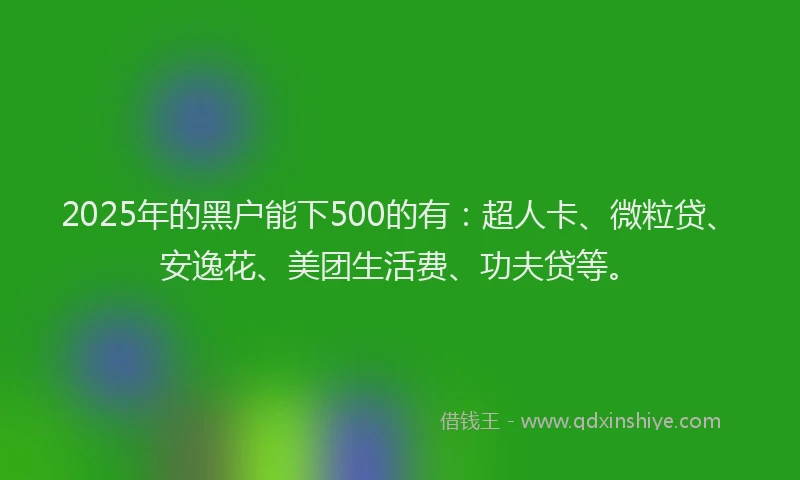 2025年的黑户能下500的有：超人卡、微粒贷、安逸花、美团生活费、功夫贷等。
