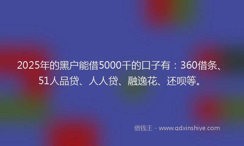 2025年的黑户能借5000千的口子有：360借条、51人品贷、人人贷、融逸花、还呗等。