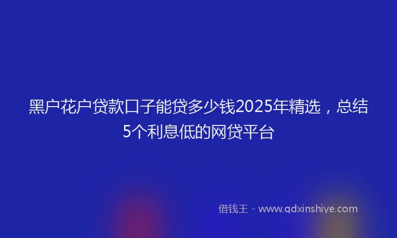 黑户花户贷款口子能贷多少钱2025年精选，总结5个利息低的网贷平台