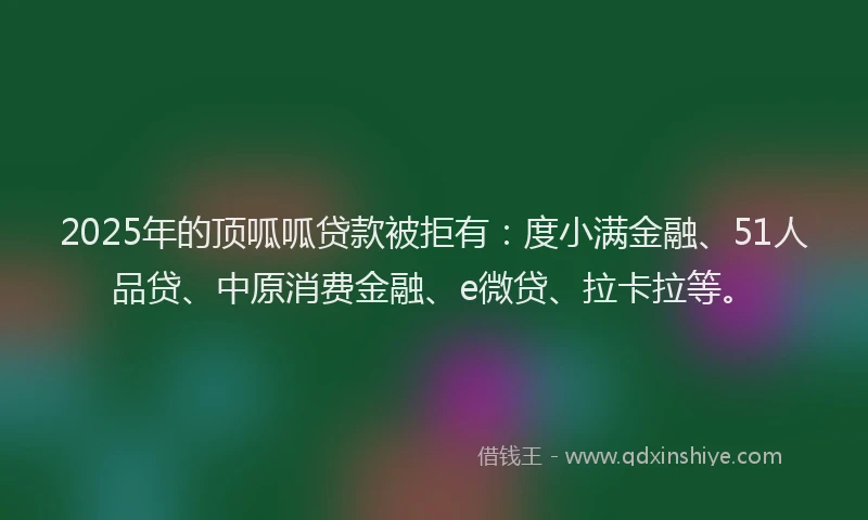 2025年的顶呱呱贷款被拒有：度小满金融、51人品贷、中原消费金融、e微贷、拉卡拉等。